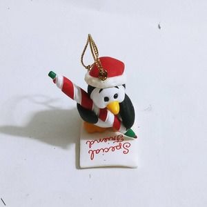 Vintage Christmas Santa Penguin Tree Ornament Holiday Special Friend Letter (z)